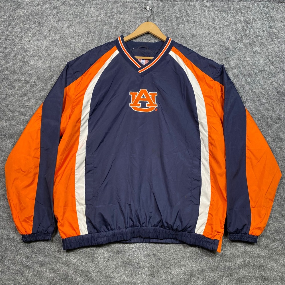 Vintage‎ Auburn Tigers Windbreaker Pullover XL Navy Blue Orange 1995 V-Neck Mens